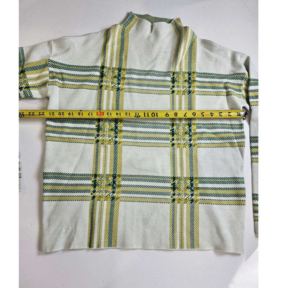 Tahari Large Womens Mock Neck Plaid Sweater Green Yellow Soft - Picture 3 of 6